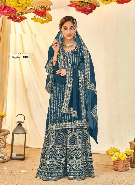 Sajda 1396 Blue Blooming Georgette Salwar Kameez Catalog Catalog